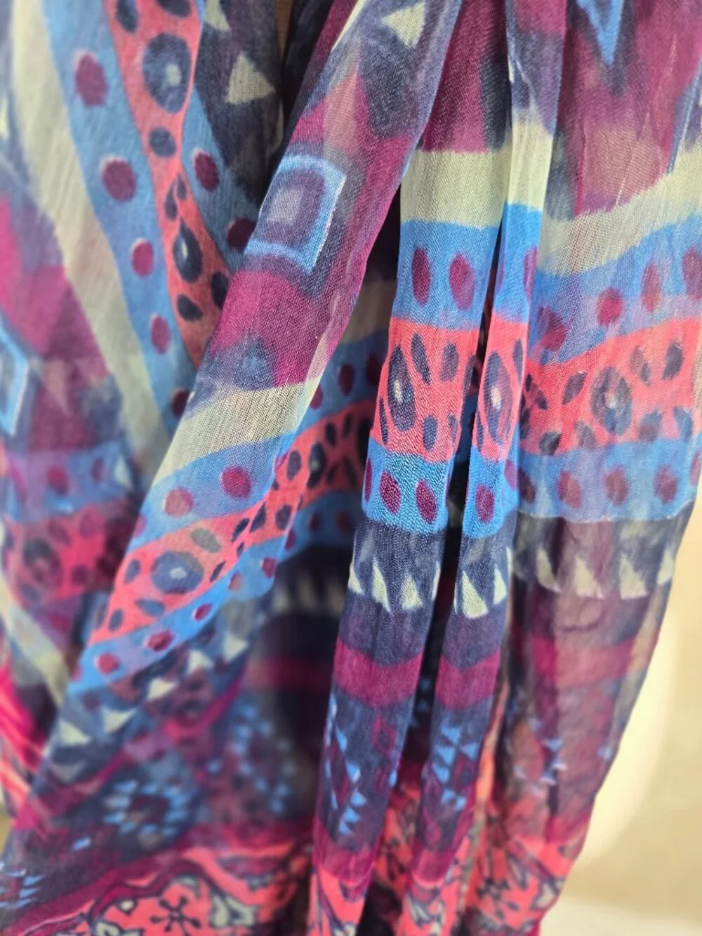 Large Oblong Scarf Lightweight Sheer Geometric Stripes Paisley Ref Blue Purple
